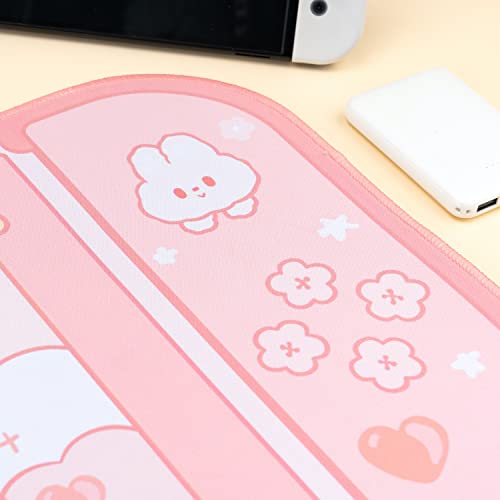 BelugaDesign Bunny Desk Pad | NS Switch Keyboard Gaming Mat Large Mat Mousepad | Pastel Pink Animal Kawaii Cute Anime Desk Blotter Protector (Pink Rabbit, Large)