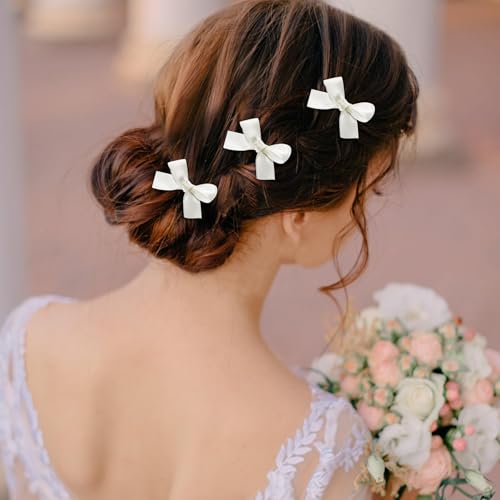 Tazweeq 24 Pieces Mini Bowknot Hair Clips, Small Cute Bows Hair Ribbon Alligator Clips, Charming Hair Accessories, for Every Occasion, for Women Girls, White