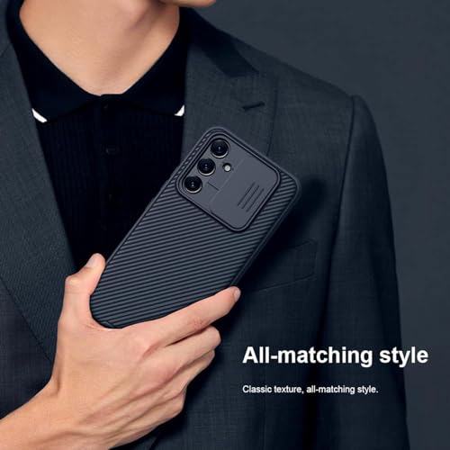 For Samsung Galaxy A55 Case, Camera Lens Protection Slide Cover Mobile Phone Case, TPU Shockproof Airbag Bumper Back Cover, Anti-Fingerprint Slim Fit Protective Casing (Black)
