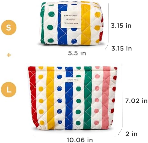 Sminra Floral Makeup Bag Large Cotton Quilted Cosmetic Makeup Bag Organizer, Aesthetic Portable Pouch Purse Toiletry Bag for Women Girls Travel accessories(Blue Floral-L)