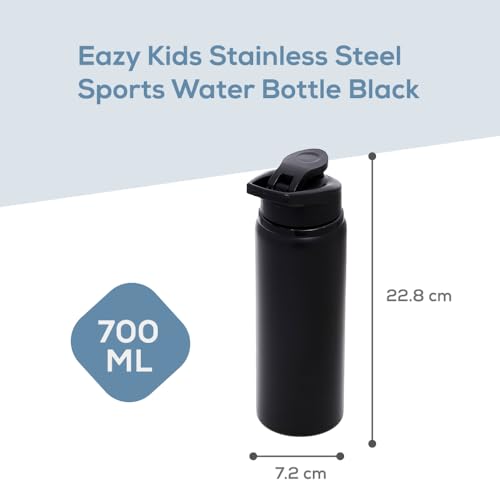 Eazy Kids - Stainless Steel Sports Water Bottle - Black, 700Ml