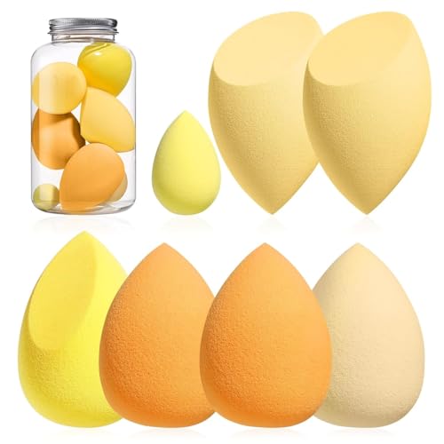 SATTAR Makeup Sponge Set BS-MALL Blender Sponges 7 Pcs for Liquid, Cream, and Powder, Multi-colored with 1 Mini Makeup Sponge Pink (Yellow)