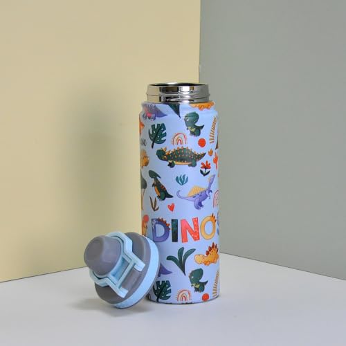 Water Bottle for Kids 500ML Water Bottle for Kids School Stainless Steel Water Bottle, BPA-Free Leakproof and Durable Hot Cold Liquids Sports School Bottle (Dinosaur Blue)