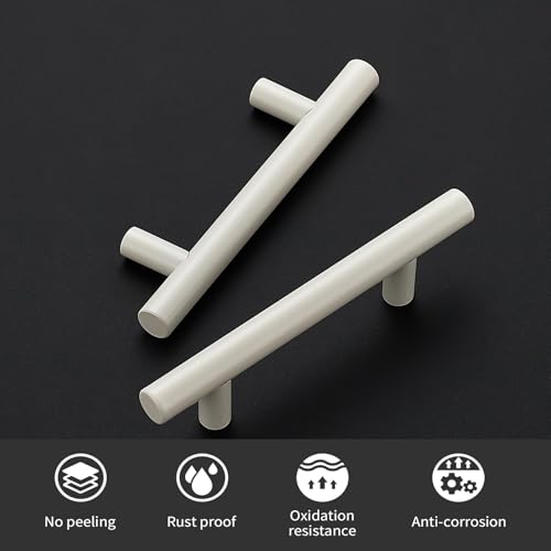 34 Pack 5 Inch Cabinet Pulls Matte White Stainless Steel Kitchen Drawer Handles Cupboard Vanity Dresser Hardware 5 InchLength, 3 Inch Hole Center