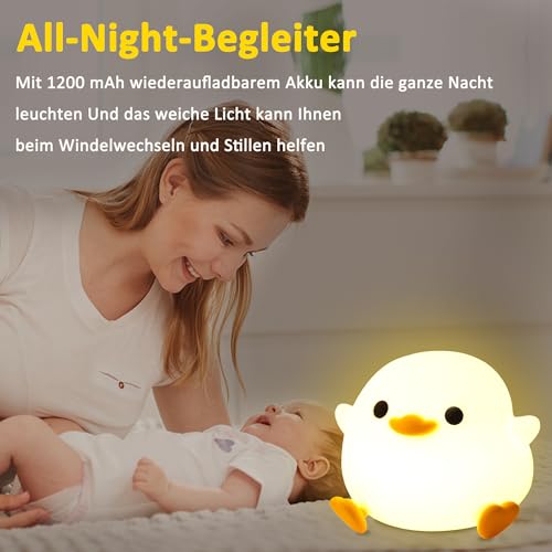 OkiyiD Duck Night Light, Cute Duck Gifts for Girl, Duck Lamp Gifts Dorm Decor Lamp for Nursery, ABS+SIL, Touch Control, Portable and Rechargeable Dimmable, Birthday Gifts for Boys Girls (DoDo Duck)