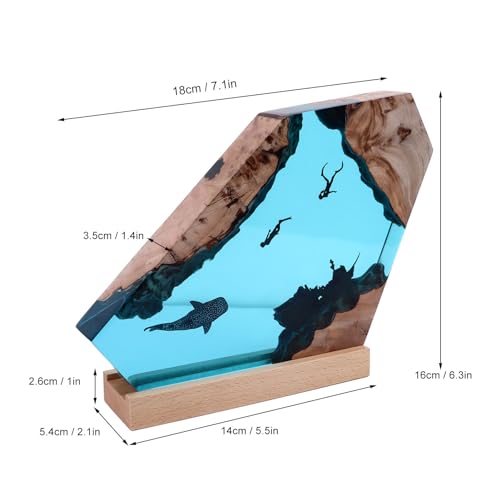 gernie Resin Diver and Humpback Whale LED Night Light, Large Handcrafted Wood Lamp for Home Decor, Desk Ornament
