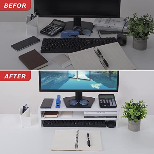 BEYGORM Monitor Stand Riser, 2 Tiers Screen Stand for Laptop ComputerTVPCPrinter, Multifunctional Desktop Organizer 21.6L x 7.8" W x 5.2" H (White)