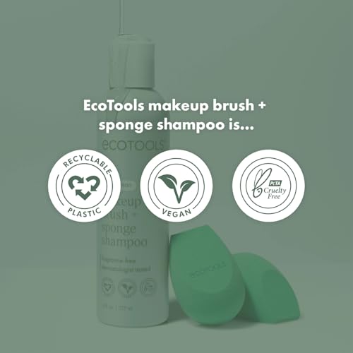 EcoTools Makeup Brush and Sponge Shampoo, Removes Makeup, Dirt, & Impurities From Brushes & Makeup Blender Sponges, Fragrance-Free Brush Cleanser, Vegan, & Cruelty-Free, 6 fl.oz./ 177 ml, 1 Count