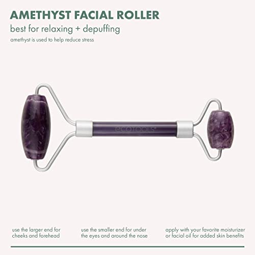 EcoTools Amethyst Facial Roller, Face Roller and Massager, Skincare and Sculpting Tool, Reduces Under Eye Puffiness and Dark Circles, Purple, 1 Count