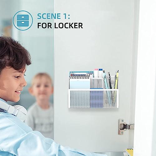 DALTACK Magnetic Pencil Holder Magnetic Shelf for the Whiteboard 3-Grid Mesh Magnetic Pen Holder for Refrigerator Magnetic Organizer Locker Accessories Organizer for Home, School and Office, White