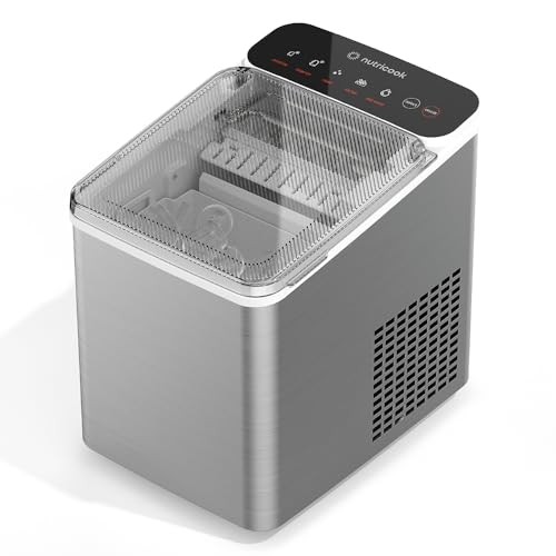 NutriCook Ice Maker,Rapid 7-Minute Ice Production, Bullet-Shaped Ice, Self-Cleaning Function, Compact & Portable,NC-ICY510K, White 2-Year Limited Warranty