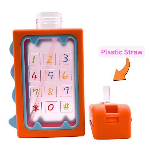 Twisoo Dino Design Water Bottle for Kids, Leak-Proof Tritan Bottle with Portable Strap, BPA-Free Design, Kids Reusable Non Spill Perfect for School or Travel 480ml (Orange)