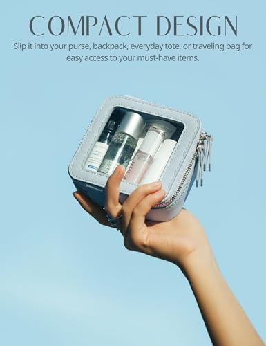 Small Cosmetic Bag for Purse Mini Makeup Bag for School Cute Clear Make Up Pouch for Travel Tiny Leather White Make Up Organizer Case for Backpack Toiletry Bag Waterproof Square Pouch with Zipper