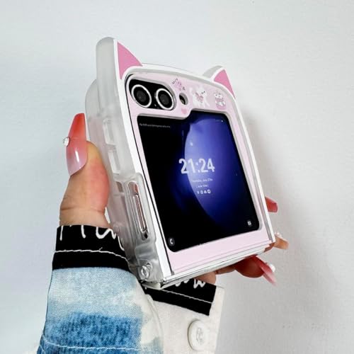 Cat Ears Case for Galaxy Z Flip 6, Azonee Kawaii Cute Cartoon TPU Cover, Soft & Creative Kitty Design, Pink Girly Fun Case for Girl