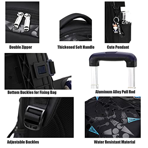 Rolling Travel Backpack Kids Trolley Luggage Bag Primary Junior High School Students Bag with Wheels Girls Boys Large Capacity Wheeled Laptop Bag for Unisex Kids Adults (8002#-Black/Blue)