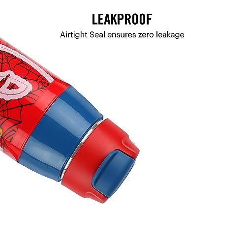 CELLO Puro Steel-X Hydra Kid 400 Water Bottle | PU Insulation | School Bottle | Picnic Bottle | Cold Insulation | Leak Proof | Kids Bottle | Easy to Carry | Spiderman Print | 400ml | Red