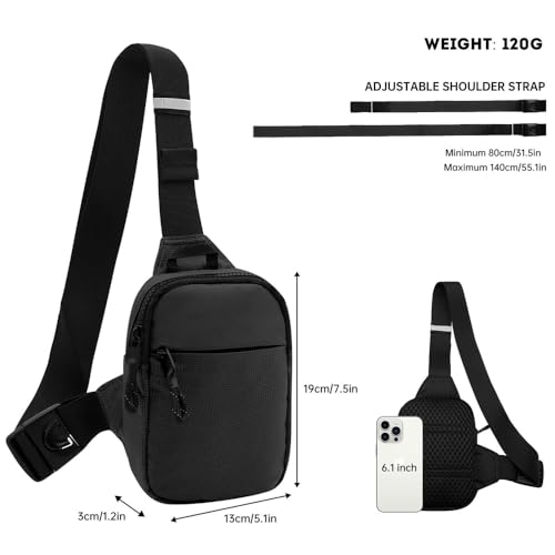 Small Sling Bag for Women and Men, Crossbody Bags Trendy with Extended Strap, Lightweight Chest Bag, Men Women Small Waterproof Crossbody Bag, Casual Phone Chest Bag for Travelling Hiking (Black)