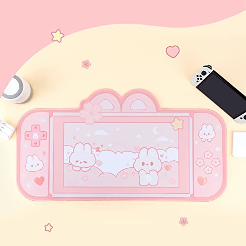 BelugaDesign Bunny Desk Pad | NS Switch Keyboard Gaming Mat Large Mat Mousepad | Pastel Pink Animal Kawaii Cute Anime Desk Blotter Protector (Pink Rabbit, Large)
