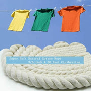 Khazna Clothesline, 15M Long Cotton Clothesline Rope Laundry Line Rope Craft Drying Rope Adjustable for Camping Travel & Home Use DIY Rope as Candle Replacement Wick Laundry Line Dryer Rope (White)