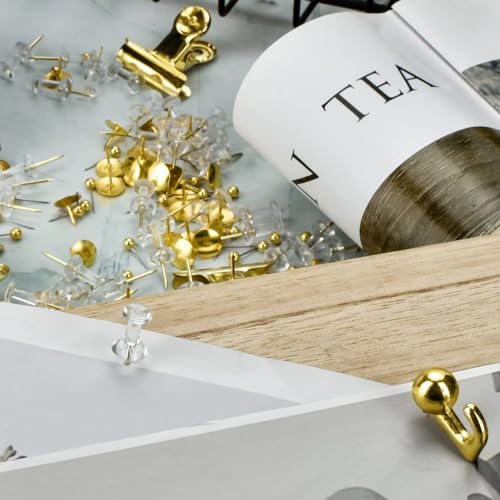 ZELLYA 310 Pcs Push Pins Set, Thumb Tacks Decorative Push Pins Map Head Pin for Cork Board with Push Pin Hook Pushpin Clip, 5 Style Office Accessories for Cork Board Map Office (Gold)