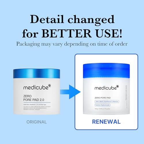 medicube Zero Pore Pads 2.0, Dual-Textured Facial Toner Pads for Exfoliation and Pore Care with 4.5% AHA Lactic Acid & 0.45% BHA Salicylic Acid, Ideal for All Skin Types, Korean Skin Care