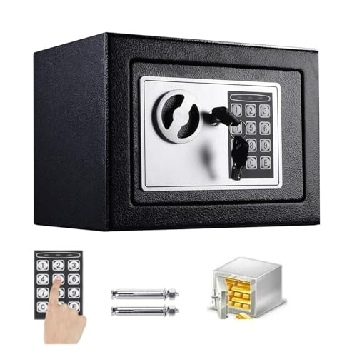 Safe Box for Home security, Electronic money box with Digital Keypad and Keys, small safe Lock Box Steel Construction, Cash box Money Jewelry Document safe White/Black (Black - 4.6L)