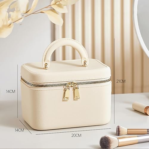 NALACAL Large Capacity Cosmetic Bag, Gradient Travel Size Makeup Organizer, Zipper Pouch for Women and Girls, Travel Essentials Toiletry Bag, Makeup Storage with Compartments (Square White)