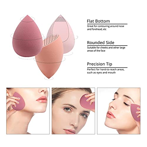 Wawasia 4 Pcs Professional Beauty Makeup Sponges Blender Set With Spring Holder And Storage Case, Foundation Blending Blender Flawless for Cream, Powder and Liquid, Pink