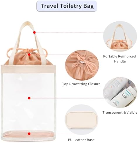 onemoky Travel Toiletry Bag, Clear Makeup Bag for Women, TSA Approved Toiletry Bag, Waterproof Clear Bag Cosmetic Pouch, Transparent Makeup Organizer, Carry on Airport Airline Compliant, Beige