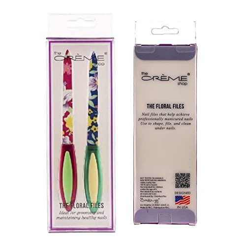 The CrÃ¨me Shop Set Of 2 Manicure Pedicure Nail File Set. Durable & Easy-Grip Handles, Floral Patterns.