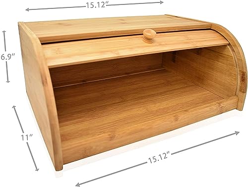 THE WHITE SHOP Bamboo Roll Top Bread Box Kitchen for Countertop Food Storage, Large, NO ASSEMBLY REQUIRED