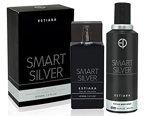 Estiara Smart Silver 2 Piece Gift Sets For Men - Eau De Toilette 100ML + 200ML Perfume Body Spray - perfume for men