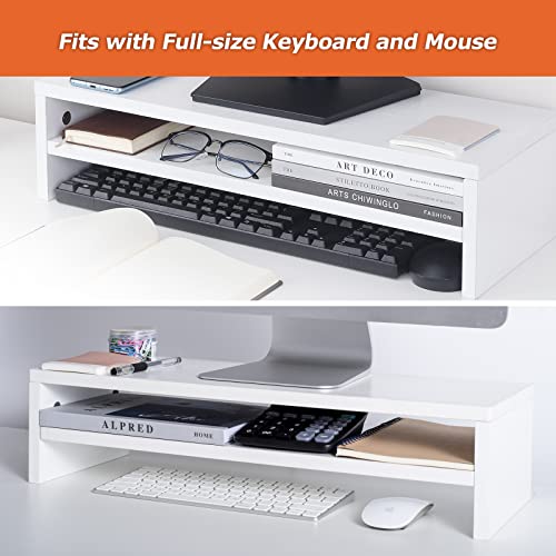 BEYGORM Monitor Stand Riser, 2 Tiers Screen Stand for Laptop ComputerTVPCPrinter, Multifunctional Desktop Organizer 21.6L x 7.8" W x 5.2" H (White)