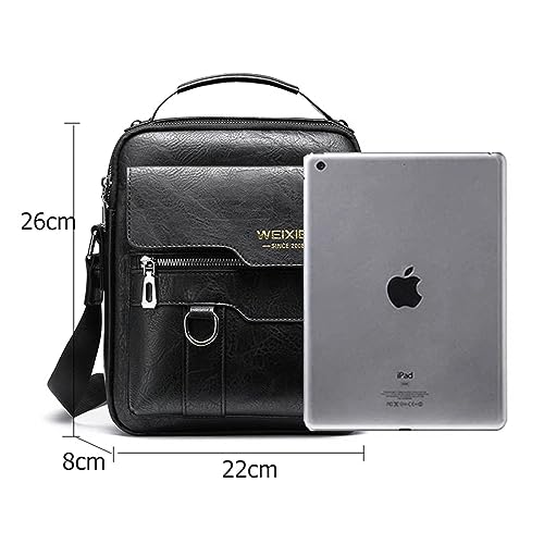 Goodern Messenger Bag for Men,PU Leather Satchel Pouch Side Crossover Handbag Crossbody Shoulder Purse Waterproof Shoulder Backpack Bag Unisex Laptop Bag Chest Casual Daypack for Travel Hiking-Black