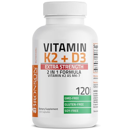 Bronson Vitamin K2 (MK7) with D3 Extra Strength Supplement Bone and Heart Health Non-GMO Formula 10,000 IU Vitamin D3 & 120 mcg Vitamin K2 MK-7 Easy to Swallow Vitamin D & K, 120 Capsules
