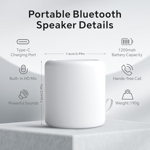 Baytion Portable Bluetooth Speaker, Wireless Stable Bluetooth 5.3 Speakers with HD Sound,TWS Pairing and Hands-free Calling, Waterproof Room Speaker for TV/Car/PC/Outdoor (White,Volume Control)
