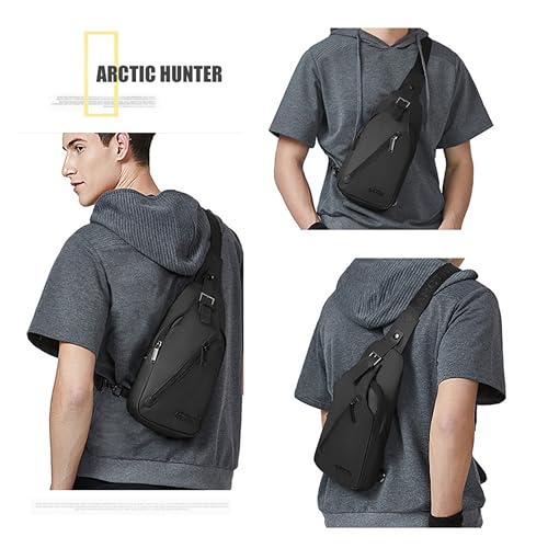 ah arctic hunter Water Resistant Side Bag for Men and Women Durable Small Shoulder bag with Built in Earphone Jack for Outdoor Travel Business and Daily Use, XB13006 (Black)