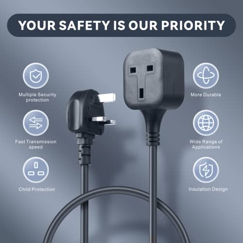 Baytion Extension Lead,1 Way Extension Cord 3M with UK 3 Pin Plug Power Strip,Tough and Fireproof Single Extension Socket for Home&Office(Black) (3M)