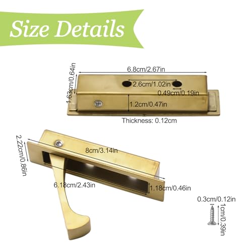UFURMATE Flush Mount Door Pull, 2PCS 304 Stainless Steel Pocket Door Handle Brushed Flush Mount Hardware Edge Pull for Closet (Brushed Gold)