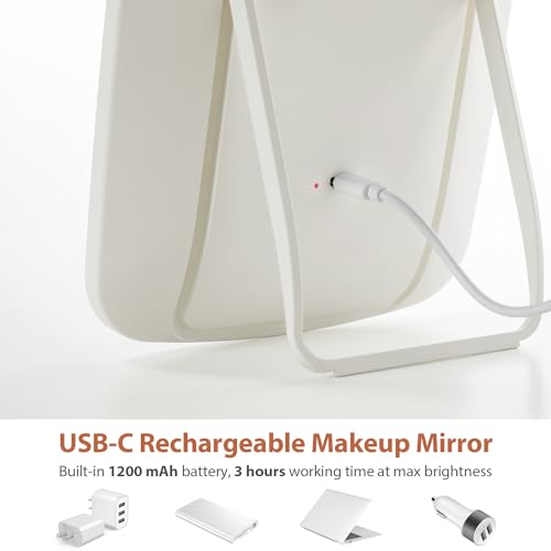 e world unbox happiness Makeup Mirror Portable USB Rechargeable LED Touch Screen Vanity Mirror Foldable Travel Make up Mirror
