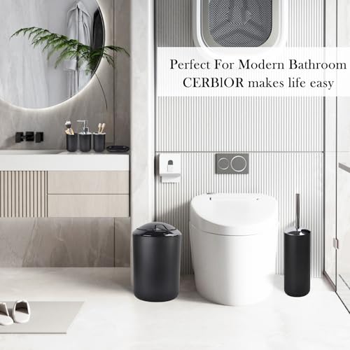 CERBIOR Bathroom Accessories Set 6 Piece Bath Ensemble Includes Soap Dispenser, Toothbrush Holder, Toothbrush Cup, Soap Dish for Decorative Countertop and Housewarming Gift, Black, Large