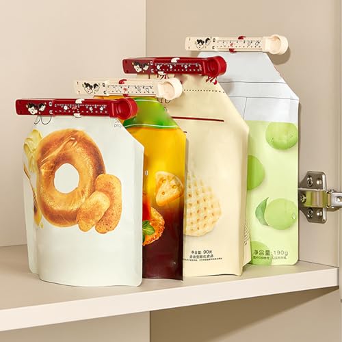 Bag Clips | 6X Food Clips for Bags,Non-Slip Measurement Markings Sealing Storage Fresh-Keeping Reusable Resealing for Snack Home Organization Pantry Workshop