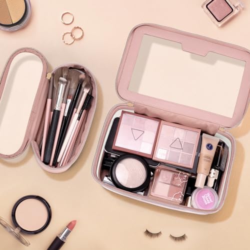Soimeat Travel Clear Makeup Bag with Makeup Brush Bag, Leather Makeup Case Toiletry Bag, Portable Cosmetic Bag Case, Transparent Waterproof Cosmetic Organizer Storage Bag for Women, Black