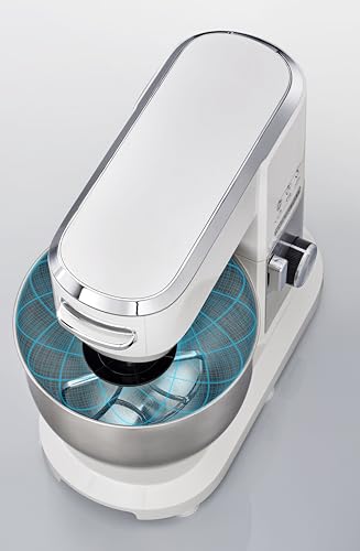 BLACK+DECKER Stand Mixer, 1000W, 6L Stainless Steel Bowl, 10 Speeds + Pulse, Planetary Action, Dough Hook, Beater, Whisk Attachments, Tilt Head, for Baking and Kneading, White - MKM100-B