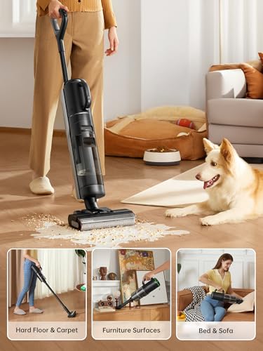 Dreame H12 Dual Wet Dry Vacuum Cleaner, 4-in-1 Cordless Multi-Surface Vacuum Cleaner, Self-Cleaning in One Step with Hot Air Drying, Edge to Edge Cleaning, App