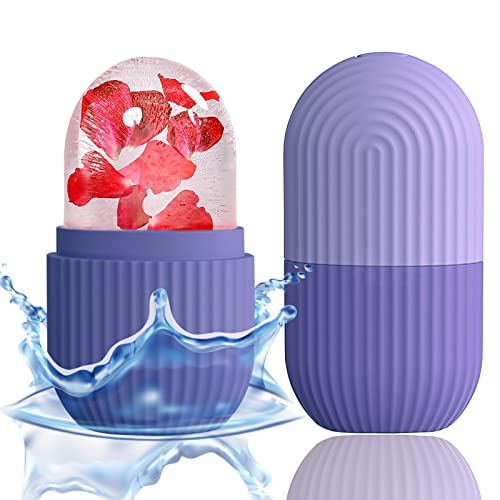 XHJRI Ice Face Roller Massager,Ice Cube Roller for Face, Eyes and Neck Naturally Conditioning and Skin Care,De-Puff Eye Bags,Reduce Migraine Pain,Reusable Massage Silicone Ice Mold (Purple)