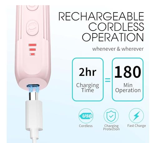 JOSQUEWNN Electric Nail Drill, Professional Manicure Pedicure Kit, Cordless Electric Nail File Set, Rechargeable Pedicure Tools for feet, 3 Speeds Hand Foot Care Nail Drill,100 Sanding Bands