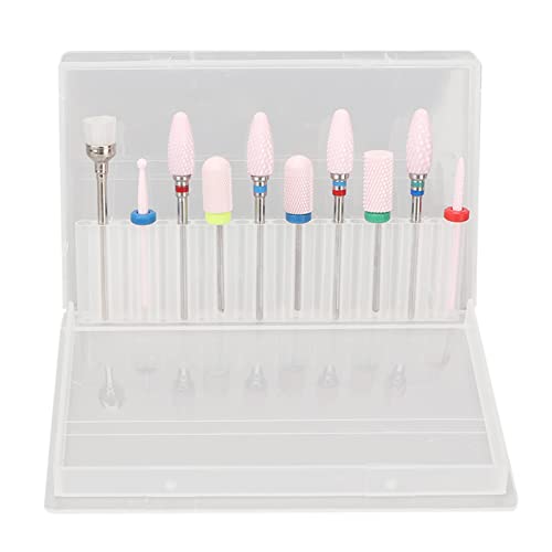 Sorandy 10pcs Nail Grinder, Carbide Cuticle Remover Bits for Manicure Pedicure, Nail Drill Bits Set with Storage Box for Shaping, Smoothing, Polishing and Buffing