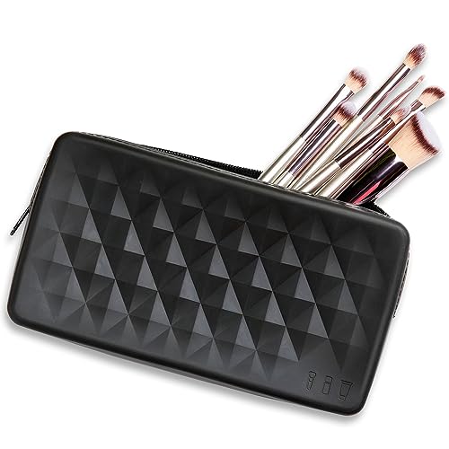 Alba By Design Silicone Makeup Brush Holder for Cosmetic Tools and More - Silicone Makeup Bag with Zipper Closure. Water Resistant Travel Makeup Brush Bag (Black)