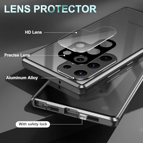 Xihemyfa Anti Peeping Cover for Samsung Galaxy S24 Ultra, Metal Frame Case Magnetic Adsorption Shockproof and Anti-Scratch 360?, Anti-Peeping Tempered Glass Privacy Protective Case, Gold